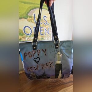COACH Poppy Limited edition  NYC Ombre Blue Satin NYC Skyline Tote Bag